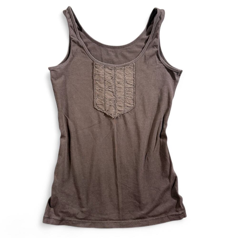 Y2K Tuxedo Bib Tank Top Cami Womens L Ruched Fitted Stretchy Brown ASO ALT Elena
